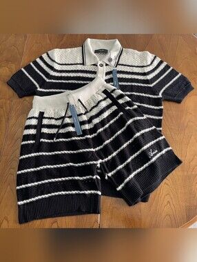 AMIRI Men's Black & White Striped Knit Shirt & Shorts Set- Size S